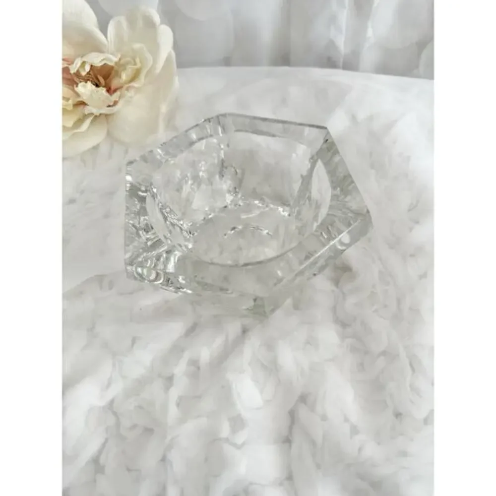 Vintage Lead Crystal MCM Cigarette Ashtray Home Bar Round Heavy Modern